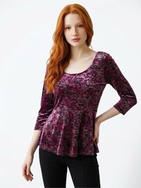 DECREE VELOUR PEPLUM BLOUSE, LARGE
